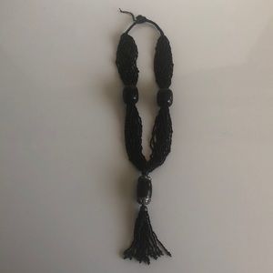 Vintage black multi-strand beaded long necklace